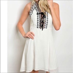 NWT white small dress with lace eyelet trim